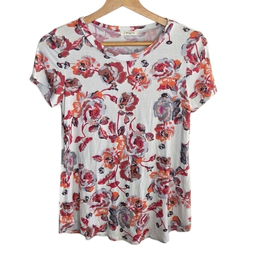 12PM by Mon Ami Pink Orange Floral Short Sleeve Tee Size Medium